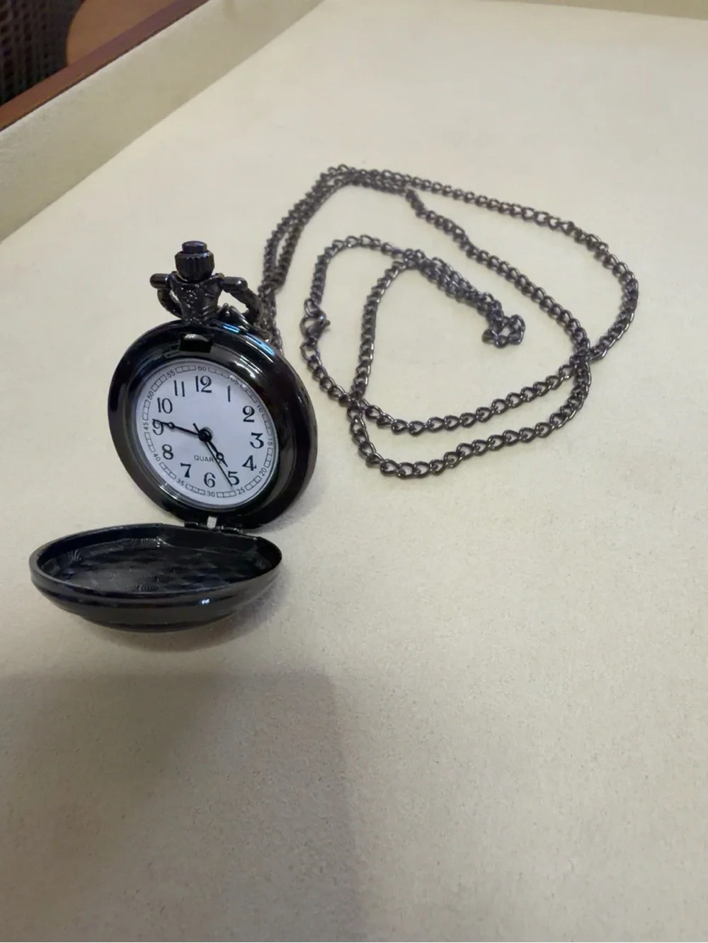 Raven Pocket Watch Necklace Gothic Quartz Black Chain Steampunk Edgar Allan Poe